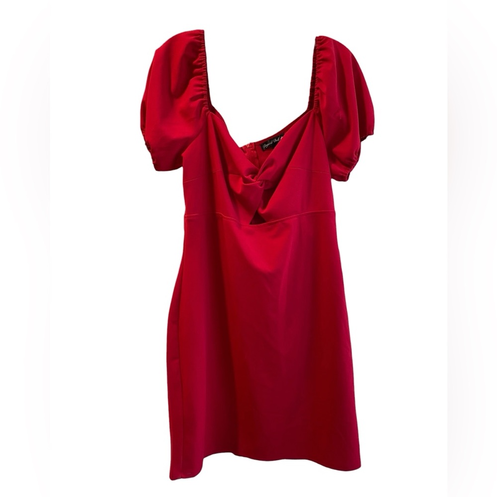 Crystal Doll Slim Red Puff Sleeve Dress Size XL NWT - Picture 3 of 6
